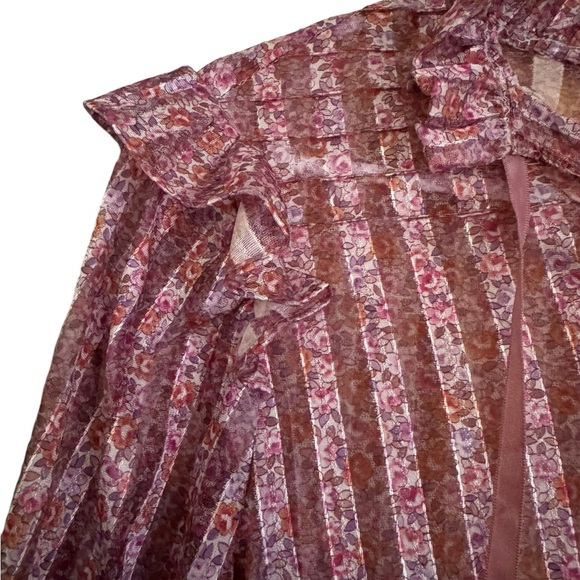 Vintage ILGWU Union Made Sheer Pleated Floral Belted Dress EUC Feminine - Picture 6 of 10